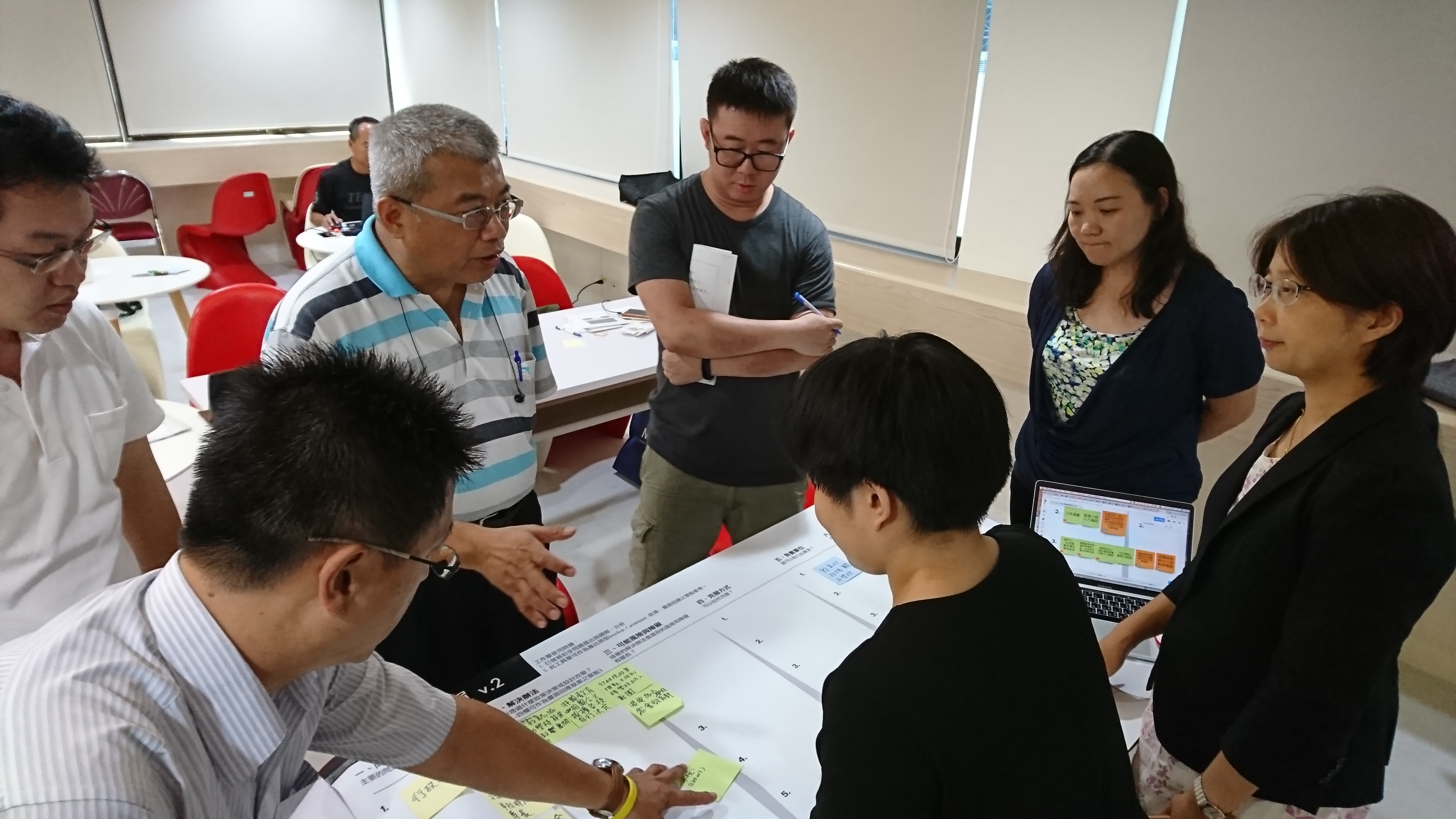 Discussing through sticky notes at collaborative meetings